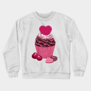 Cute chocolate muffin with a pink heart and cherries Crewneck Sweatshirt